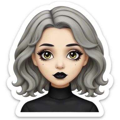  Beige olive skin  grey wavy hair black lips goth girl sticker