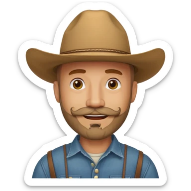 bald man with beard and mustache wearing tan cowboy hat sticker