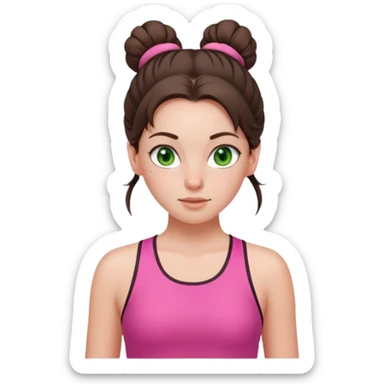 a white brunette girl with green eyes and freckles going for a run in a pink outfit with hair up in bun sticker