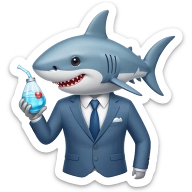 draw a vacuum sealed cute shark in a suit sticker