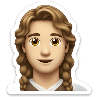 Young men (teenager) type italian, White skin, with long wavy brown hair (Which go down behind to the nape of the neck), Little bit dezoom sticker