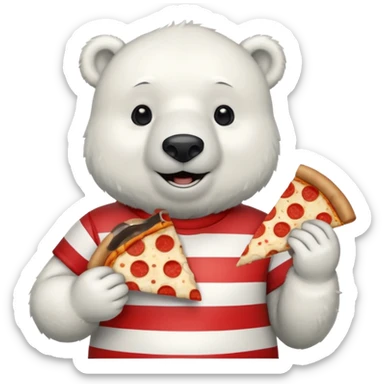 polar bear with pizza wearing red checkered shirt sticker