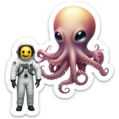 Alien Octopus next to astronaut  sticker