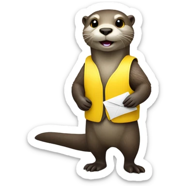 Otter wearing a yellow vest holding mail sticker