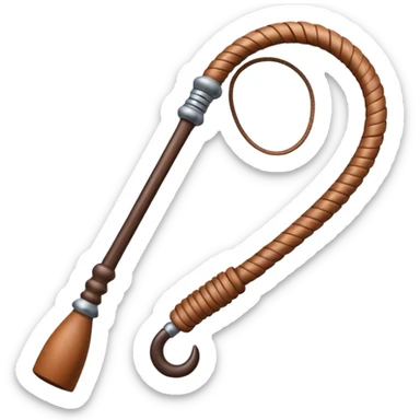 cowboy whip object icon, coiled leather whip, wooden handle, western style, 3D cartoon, mobile game icon style, centered, clean background, soft shadow, no text, no watermark
 sticker