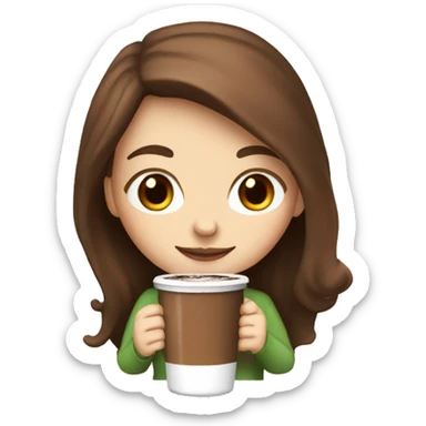 White girl with brown long hair and hot chocolate  sticker