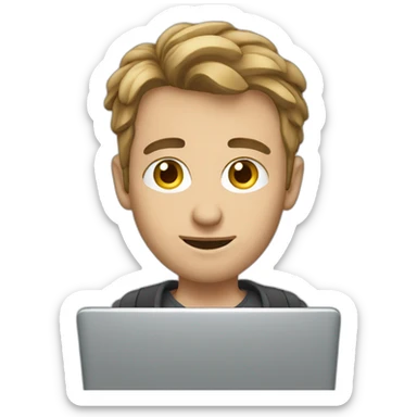 european guy using laptop sticker