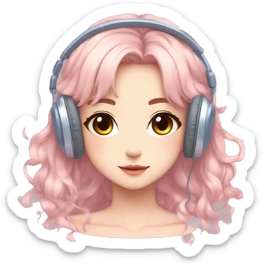 Gorgeous pastel anime girl with blushing face and hair garnitures and pretty hair and headphones aesthetic trending style sticker
