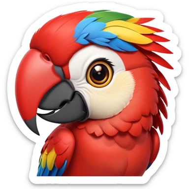cinematic-cute-macaw-portrait-emoji,-head-tilted-playfully-and-inquisitively,-with-a-dazzling-red-plumage-and-round,-sparkling-eyes-filled-with-charm,-simplified-yet-irresistibly-adorable-features,-highly-detailed, white beak sticker