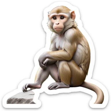 cinematic-macaque-realistic-full-body-sitting-emoji,-compact-muscular-frame-poised-on-a-rocky-outcrop,-short-curled-tail-resting-behind,-head-tilted-dramatically,-thick-dense-fur-in-warm-shades-of-brown-and-grey,-expressive-eyes-filled-with-intelligent-curiosity,-simplified-yet-realistic-focused-features,-highly-detailed,-glowing-with-an-almost-sarcastic-glow sticker
