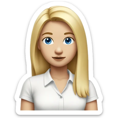 girl with shoulder-length blond straight hair and blue eyes in a white shirt sticker