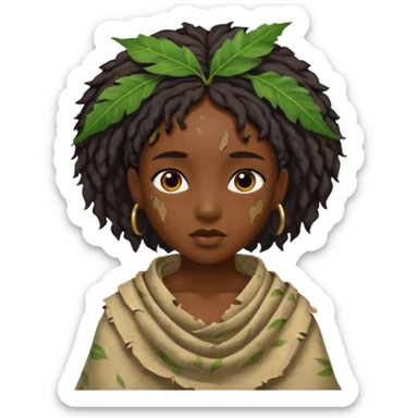 ancient black girl, tattered leaf cloth sticker