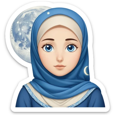 Turkish beautiful finish Konya girl blue eyes with moon hijab dress and watching the moonlight sky on the ground  sticker