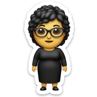 Mujer 52 años ,gordita,con gafas pelo largo negro i flequillo pelo negro sticker