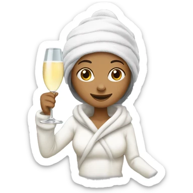 Girl wearing a towel on her head and around her body and skiing with a glas of champagne in her hand  sticker