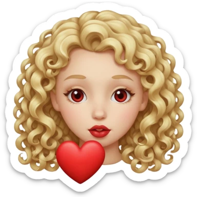 Curly blonde hair pale girl with heart eyes and kiss lips sticker