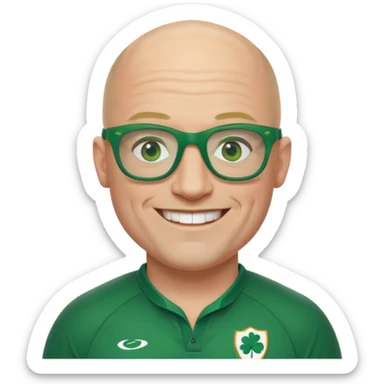 irish rugby player with no hair and green glasses sticker