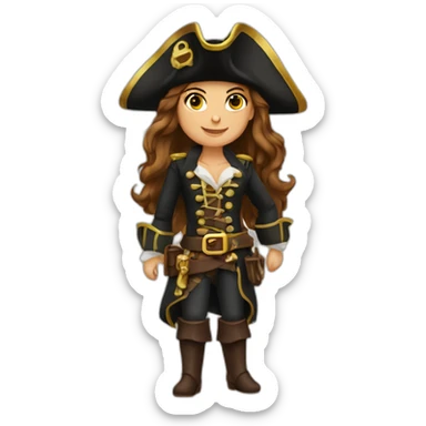 pirate captain woman long brown hair golden eyes tan skin sticker
