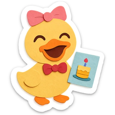 laughing duck with bowtie holding birthday card, flawless and visually perfect, no imperfections sticker