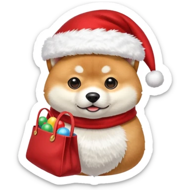 shiba inu wearing santa hat holding a bag of toys snowing sticker