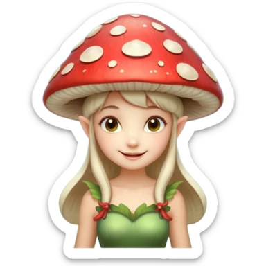 mushroom fairy portrait, head and shoulders only, wearing a large mushroom cap hat, tiny glowing wings visible behind shoulders, cute magical smile, forest fantasy vibe, 3D cartoon, mobile game icon style, clean background, no text, no watermark

 sticker