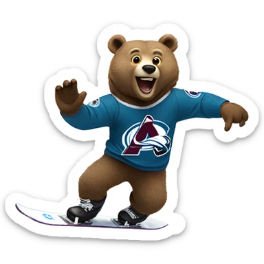 Bear on a snowboard in Colorado avalanche jersey doing hardcore tricks sticker