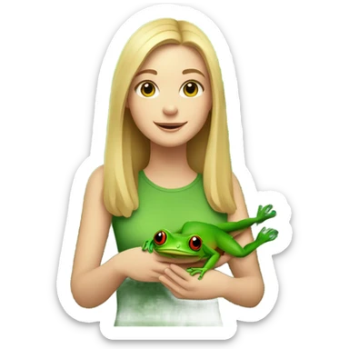 White girl with tree frog in rainforest  sticker