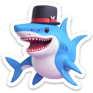 dapper shark in a top hat, looking sophisticated sticker