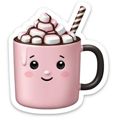 light pink black mug of hot chocolate with marshmallows pop sketcha sticker