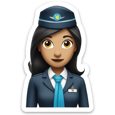 Flight attendant with long black hair and a little blue scarf sticker