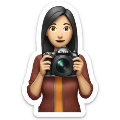 asian woman holding a nikon camera sticker