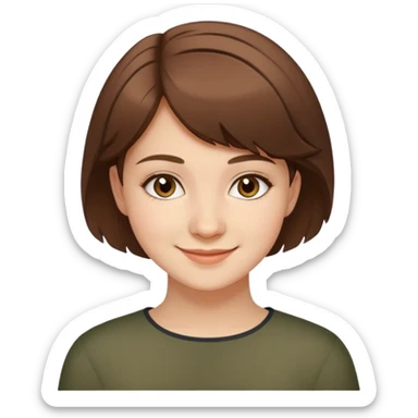 20-year-old Chechen girl with short brown hair, smiling sticker