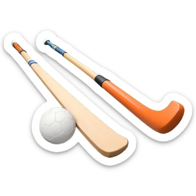 Hockey on grass. A field hockey stick and ball resting on a well-maintained grass field, with the goalposts and markings visible in the background. The scene highlights the precision and focus of the sport, with the vibrant green pitch creating a dynamic atmosphere. sticker