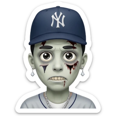 Zombie con aretes con una gorra new York yankee y una cadena de diamante hombre aretes pequeños y de negro y blanco  aretes pequeños  sticker