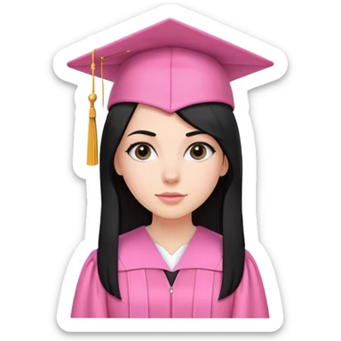 White girl with long straight black tine wearing pink graduation clothes sticker