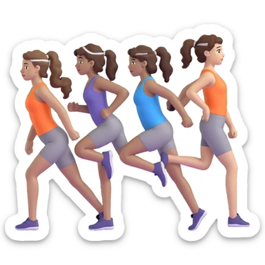 three women friends exercising together, one black woman with curly brown hair, one pale white woman with curly brown hair, and one white woman with straight brown hair in a ponytail positioned on the right sticker