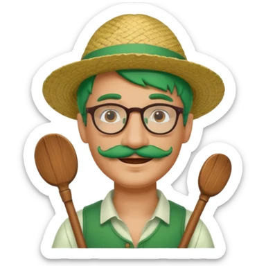 venice gondolier with green hair, iconic hat, normal glassess and mustache sticker