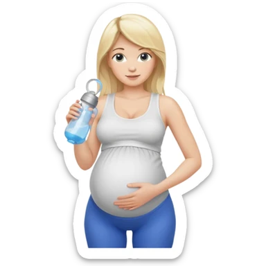 Woman blonde hair white tank top blue leggings pregnant belly holding a pump sticker