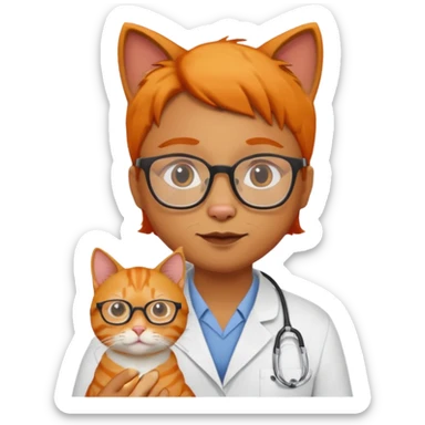 Veterinario trigueño con lentes y  un gato naranja sticker