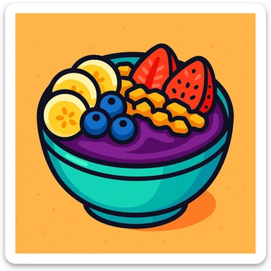 acai bowl icon, vibrant cartoon style, colorful, appetizing, simple background sticker