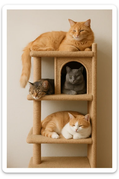 cats relaxing in a vertical playhouse sticker
