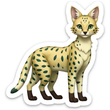 Epic complex detailed dark-hunter-green dark-brown beige pastel realistic aesthetic-scenic-Fakémon-Sprigatito-Floragato-Meowscarada-Trico-Sergal-Serval-Vernid-creature (full body) sticker