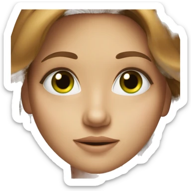 girl with long brown hair and green eyes and lashes and small nose sticker