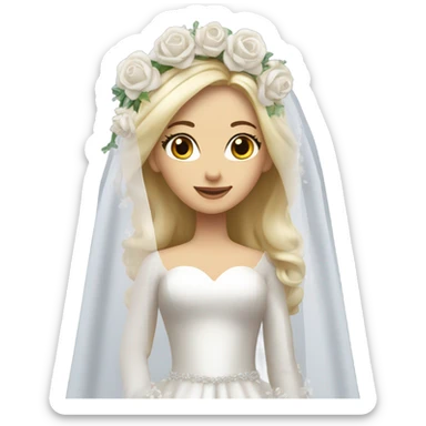 Blonde bride white veil and long-sleeve 3D flower embellished gown sticker