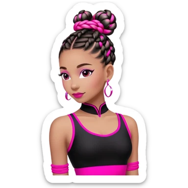 "A dancer in a black and neon pink outfit with a beautifully braided bun." sticker
