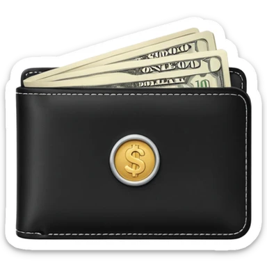 black wallet with a single one dollar bill inside, just one dollar sticker