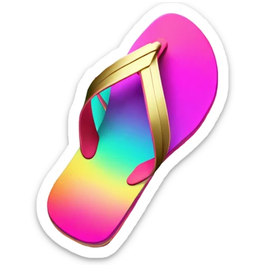 Realistic metallic gold ,hot pink and dark turquoise gradient pair of summer flip flops isolated. sticker