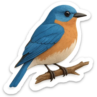 very detailed Eastern Bluebird perched on a tree branch, intricate cut paper textures, bright blue back, rusty orange breast, realistic markings sticker