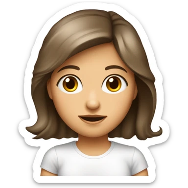 fille brune, mince, italienne, grand yeux noisette, cheveux bruns brillants, teint hâlé, bonne santé, tee-shirt blanc sticker