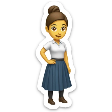 Bird's eye view of a woman wearing skirt picking up something from the floor facing backwards sticker